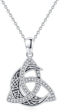 wholesale 925 Sterling Silver Celtic Knot Moon Pendant Necklace with Cubic Zirconia Stones for Women and Men-D-Celtic Zircon