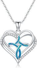 wholesale 925 Sterling Silver Heart-Shaped Blue Opal Pendant Necklace with CZ Accents for Women-0-0