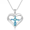 wholesale 925 Sterling Silver Heart-Shaped Blue Opal Pendant Necklace Wholesale with CZ Accents for Women-0-0