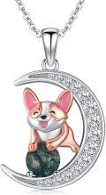 wholesale 925 Sterling Silver 925 Green Jasper Moon & Corgi Pendant Necklaces - Graduation Gifts for Women-0-0