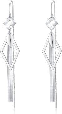 wholesale 925 Sterling Silver Threader Earrings for Women - Long Chain Dangle Hypoallergenic Tassel Earrings Fashion Jewelry-Diamond Tassel