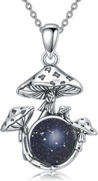 wholesale  Sterling Silver Mushroom Necklace Jewelry Gift for Female Mushroom Lovers -Blue Sanstone
