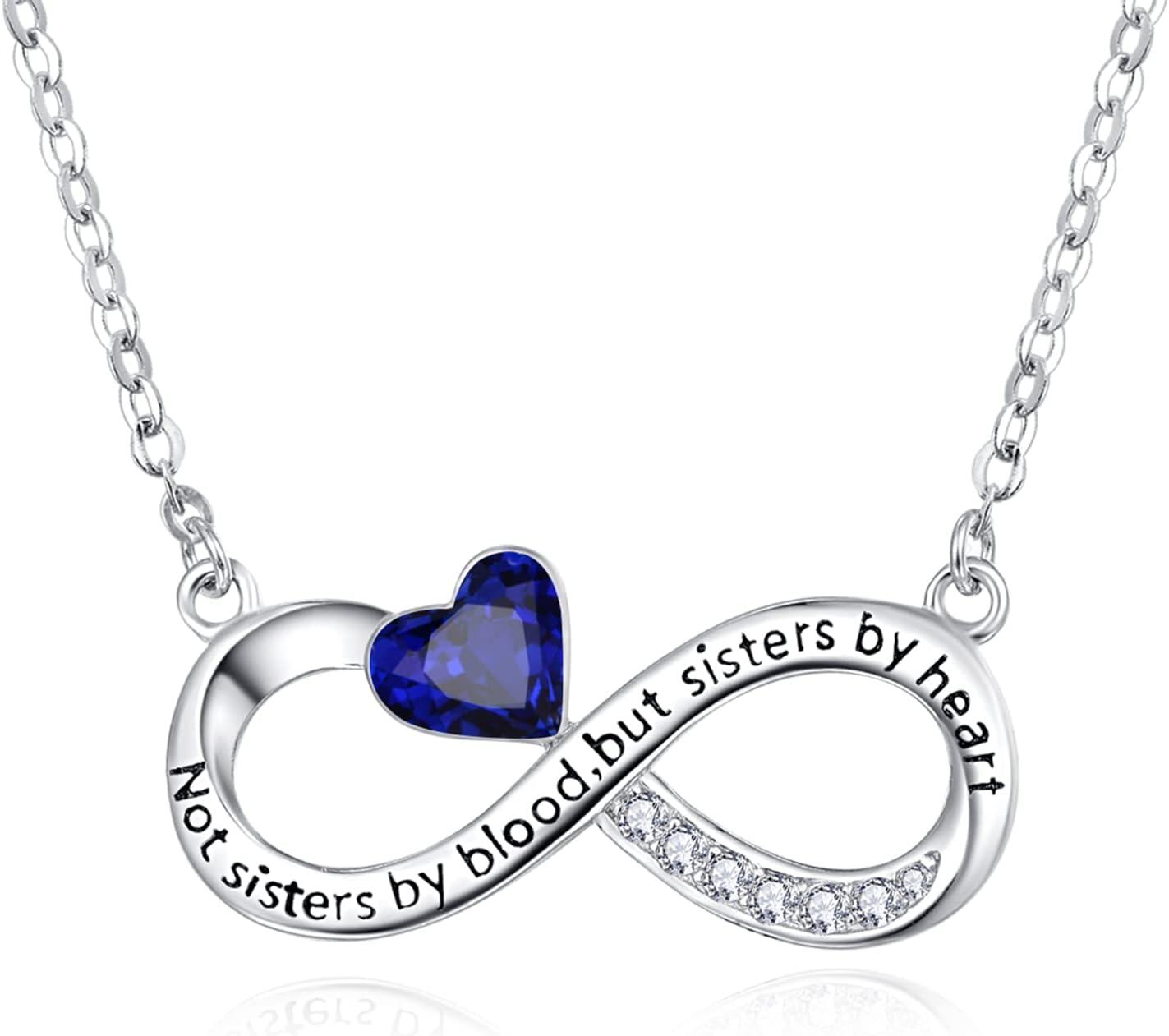  Sterling Silver Best Friend Mother Couple Necklace for Women Sisters Mom Lovers Gift -Sapphire