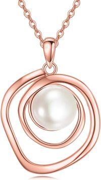 wholesale Rose Gold 925 Sterling Silver Circle Pendant with Pearl and Chain for Women-Rose Gold Pearl