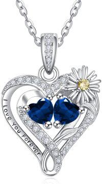 wholesale  Sterling Silver Daisy Heart Birthstone Necklace for Women -09-09-Sept-Sept