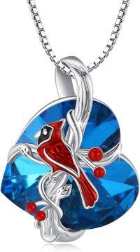 wholesale 925 Sterling Silver Blue Crystal Red Cardinal Cross Bird Pendant Necklace -I-Crystal Cardinal
