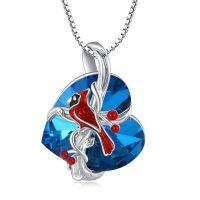 wholesale 925 Sterling Silver Cardinal Necklace With Blue Heart Pendant-I-Crystal Cardinal