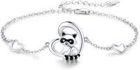 wholesale 925 Sterling Silver Heart-Shaped Charm Bracelet with Cute Raccoon Pendant for Women - Animal Lovers' Gift-Heart Raccoon
