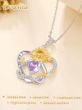 wholesale S925 Sterling Silver & 1Ct Alexandrite Sunflower Heart Pendant Necklace - Romantic Love Gifts for Women-0-5