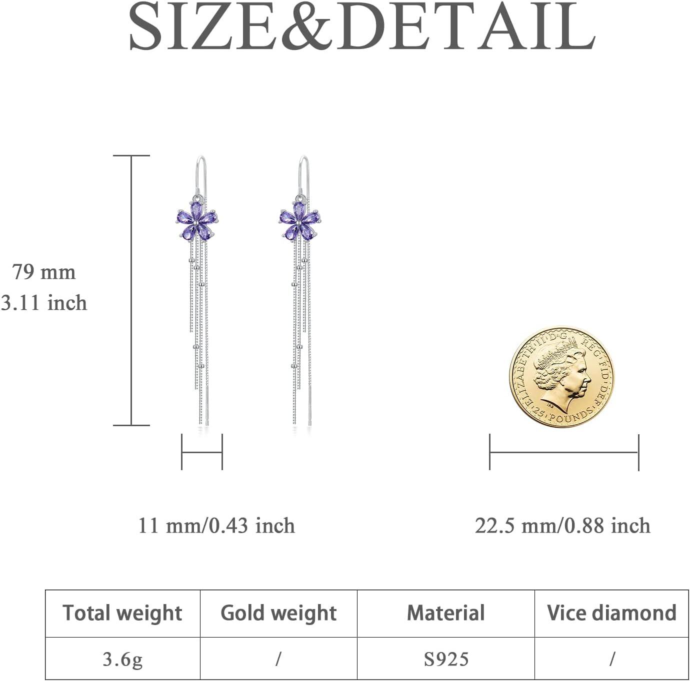 925 Sterling Silver Cubic Zirconia Drop Earrings w/Flower & Butterfly Charm-0-2