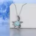 wholesale 925 Sterling Silver Larimar Abalone Shell Ocean Tree of Life Sea Turtle Pendant Necklace-0-4