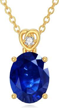 wholesale 14K Gold Diamond (I2 I3) 2Ct Oval Birthstone Necklace for Women Mom-Created Sapphire