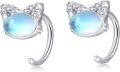 wholesale 925 Sterling Silver Moonstone Cat Ear Cuffs for Women - Blue Stone Jewelry Set-0-0