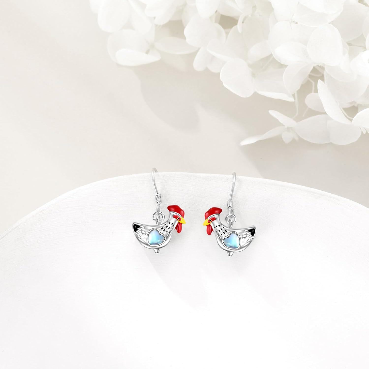 925 Sterling Silver Chicken Heart Shape Enamel Dangle Hook Earrings for Women Girls Gift Ideas-0-4