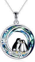 wholesale 925 Sterling Silver Blue Crystal Penguin Love Heart Pendant Necklace for Women Girls  45cm Chain Length-0-0