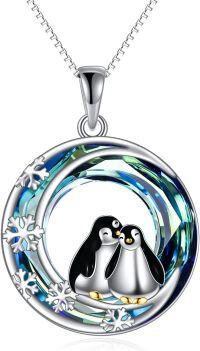 wholesale 925 Sterling Silver Blue Crystal Penguin Love Heart Pendant Necklace for Women Girls  45cm Chain Length-penguin necklace