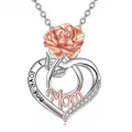 TOUPOP Sterling Silver Birth Flower Mom Necklace I Love You Mom Pendant-0-0