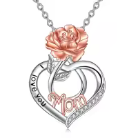 TOUPOP Sterling Silver Birth Flower Mom Necklace I Love You Mom Pendant-undefined