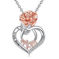 TOUPOP Sterling Silver Birth Flower Mom Necklace I Love You Mom Pendant-undefined