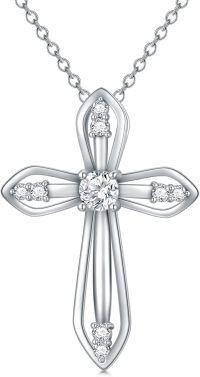 wholesale 925 Sterling Silver 925 with White Cubic Zirconia Cross Pendant Necklaces for Women s-Silver-Classic Crucifix Cross