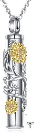 wholesale 925 Sterling Silver Cylinder Pendant with Tree of Life and Gold Sunflowers Keepsake Memorial Jewelry for Ashes-0-0