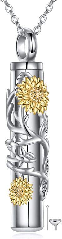 wholesale 925 Sterling Silver Cylinder Pendant with Tree of Life and Gold Sunflowers Keepsake Memorial Jewelry for Ashes-sunflower bar urn