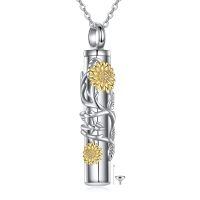 wholesale 925 Sterling Silver Cylinder Pendant with Tree of Life and Gold Sunflowers Keepsake Memorial Jewelry for Ashes-sunflower bar urn