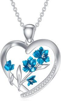 wholesale 925 Sterling Silver Blue Enamel Floral Heart Pendant Necklace for Women-8-August-Gladiolus