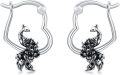 wholesale 925 Sterling Silver Black Enamel Peacock Heart Shape Hoop Earrings for Women Girls Minimalist  43mm Diameter-0-0