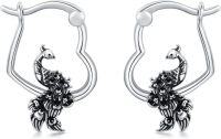 wholesale 925 Sterling Silver Black Enamel Peacock Heart Shape Hoop Earrings for Women Girls Minimalist  43mm Diameter-Peacock