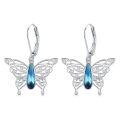 wholesale 925 Sterling Silver Blue Crystal Butterfly Drop Earrings for Women-0-0