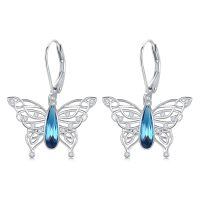 wholesale 925 Sterling Silver Blue Crystal Butterfly Drop Earrings for Women-B04-Butterfly-Crystal-1
