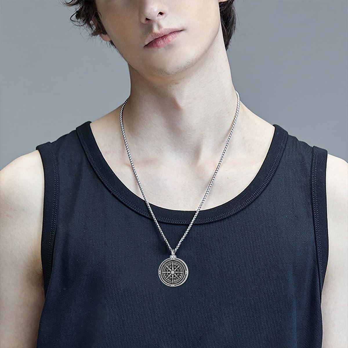 925 Sterling Silver Compass Pendant Necklace for Men Women -0-1