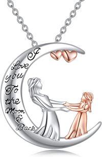 wholesale 925 Sterling Silver Moon & Heart Pendant Necklace Gift for Mom Nana Mother Daughter Birthday Christmas-B Mom-moon