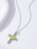 wholesale 925 Sterling Silver Cross Pendant Necklace With Abalone Shell Gold Sunflower Zircon For Women-0-3