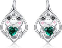 wholesale 925 Sterling Silver Frog Heart Green Crystal Studs Huggies Earrings for Women and Girls-30-Frog Earring