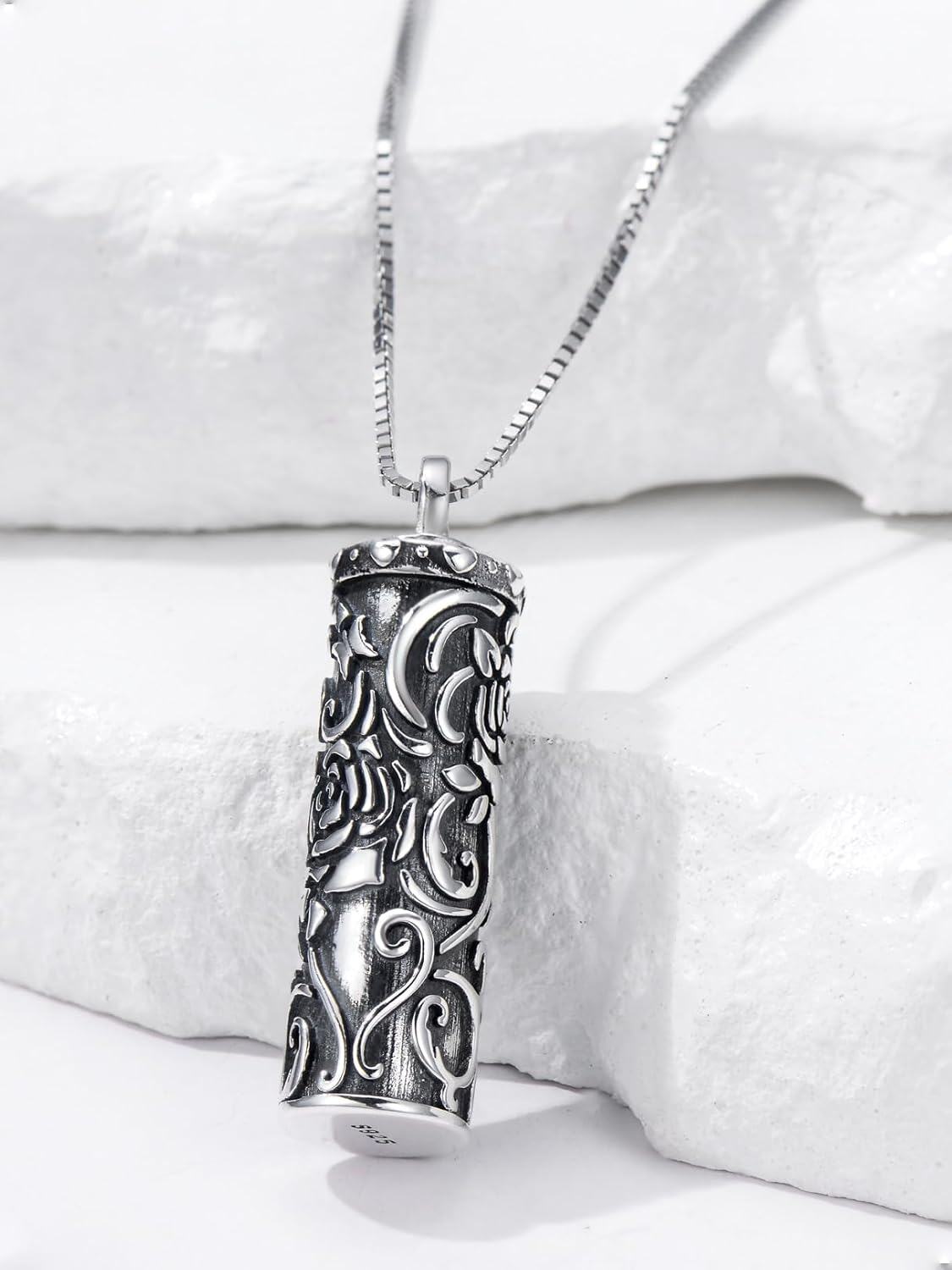 Sterling Silver Retro Hummingbird Rose Sunflower Urn Pendant Necklace-0-2
