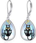 wholesale 925 Sterling Silver Moonstone Black Cat Leverback Drop Earrings for Women-0-0