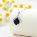 wholesale 925 Sterling Silver Pendant Necklace Black Agate Teardrop Platinum Plated Filigree Design For Women-0-39