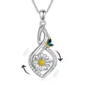TOUPOP Sterling Silver Rose Sunflower Daisy Rotatable Fidget Pendant Necklace-0-0