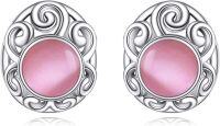 wholesale 925 Sterling Silver Pink Cat's Eye Round Filigree Stud Earrings for Women Girls  Ideas-Filigree Pink Earrings