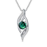 wholesale 925 Sterling Silver Opal Pendant Necklace Wholesale With Cubic Zirconia Leaves Design-05-May.-Emerald