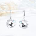 wholesale 925 Sterling Silver & Stone Black Cat Celtic Knot Dangle Drop Earrings, 16mm, Gothic Moon Jewelry for Women, Hypoallergenic Gift-0-1