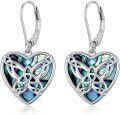 wholesale 925 Sterling Silver Celtic Knot Abalone Shell Heart Leverback Earrings  for Women-0-0