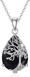 wholesale 925 Sterling Silver Green Moss Agate Tree of Life Pendant Necklace s for Women-0-10