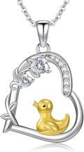 wholesale 925 Sterling Silver Duck in Heart Shape Pendant Necklace with Cubic Zirconia Stones - Cute  for Women Girlfriends Moms-0-0