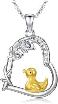 wholesale 925 Sterling Silver Duck in Heart Shape Pendant Necklace with Cubic Zirconia Stones - Cute  for Women Girlfriends Moms-Duck