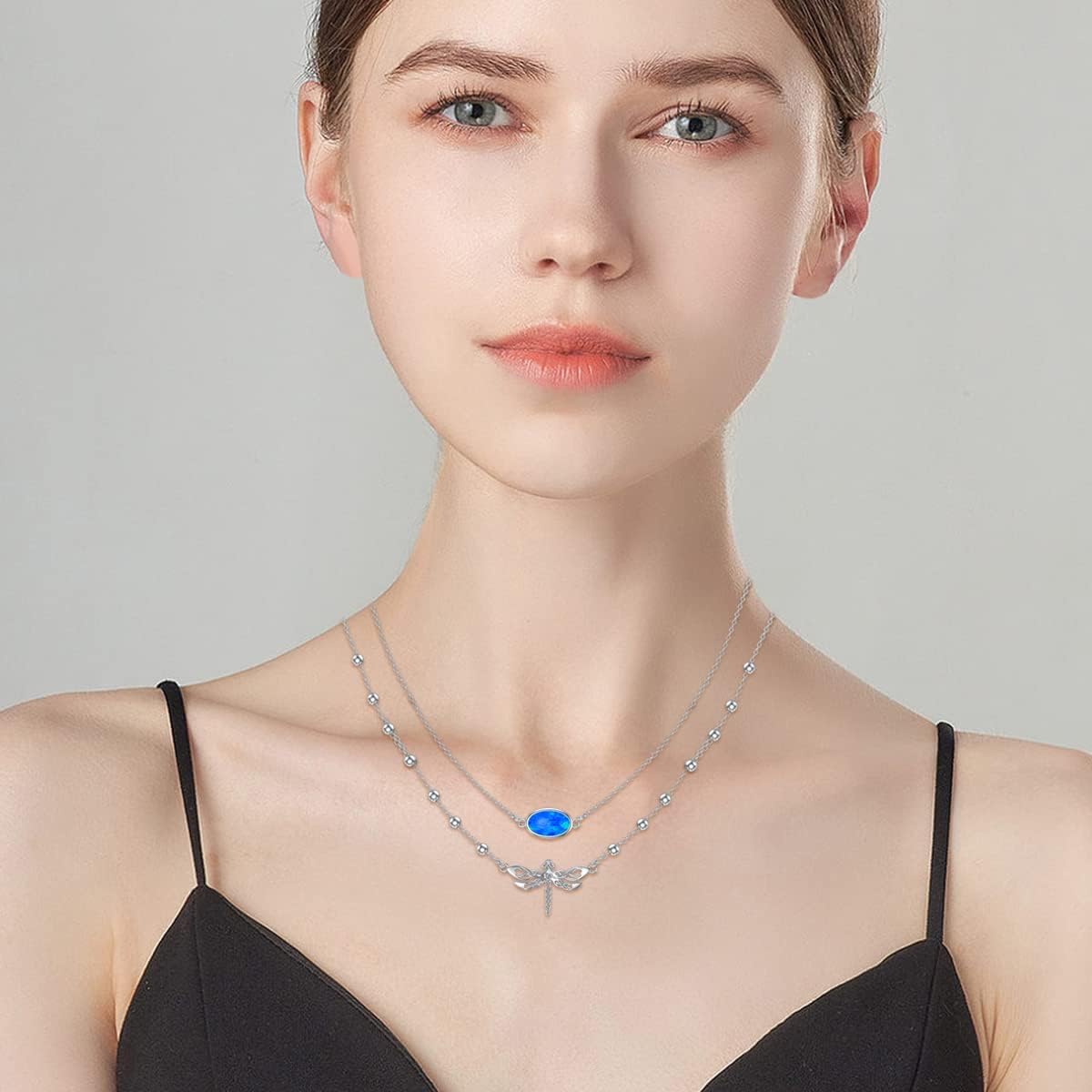 wholesale 925 Sterling Silver Blue Opal & Dragonfly Pendant Necklace for Women Gifts-0-3