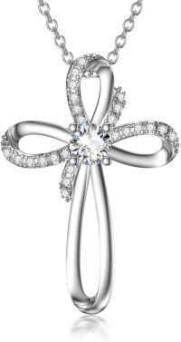wholesale 925 Sterling Silver 925 Infinity Bow Diamond Pendant Necklace for Women-infinity cross