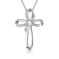 wholesale 925 Sterling Silver 925 Infinity Bow Diamond Pendant Necklace for Women-infinity cross